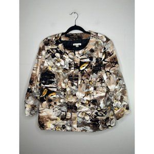Coldwater Creek All Over Floral Zip Up Jacket Rouched Sleeves Women’s Size 18W